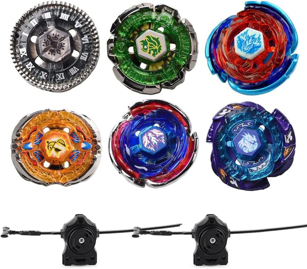 Gyros 6 Pack Bey Burst Battling Tops Metal Fusion Starter Set with Stickers Two Launchers
