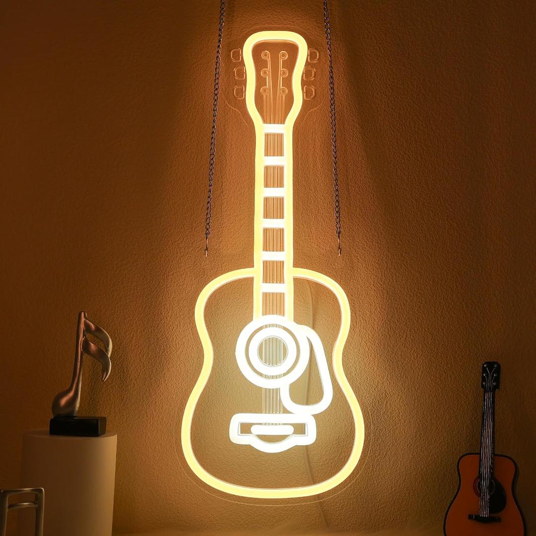 Acoustic Guitar Neon Light, Dimmable LED Guitar Neon Wall Sign USB Powered, Decorations for Bedroom Living Room Man Cave Music Studio, Gift for Guitar Players Guitarists Music Lovers