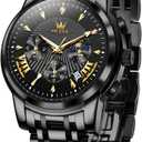 OLEVS Men's Luxury Watch Waterproof Luminous Easy Read Chronograph Watches Full Gold/White Dail/Black Face with Calendar Wristwatch (2892-All Black)