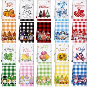 20 Pcs Holiday Kitchen Towels Seasonal Decorative Hand Towels Set Christmas Dish Cloths Winter Valentine's Day 16 x 24 Colorful Wash Cloths with Hanging Loop(Cute)