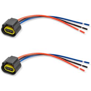 RED WOLF 9008 H13 Socket 3 PIN Female Wiring Socket H13LL Headlight Adapter Universal Fit for Ford Chevy Jeep Dodge Nissan Head Bulb Fog Light Wire Harness Headlamp Pigtail Connector 2 PCS