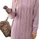 VAFOLY Womens Long Sleeve Turtleneck Sweater Dresses Ribbed Knit Stretchy Midi Casual Dress (Small, Purple)