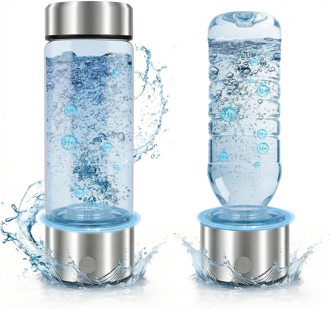 Hydrogen Water Bottle - Up to 4000+ PPB, Portable 16OZ Hydrogen Water Bottle Generator SPE PEM Tech, Rechargeable Hydrogen Rich Water Glass Bottle for Home Gym Office and Travel Health Gift, Silver