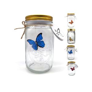 KIDELI Butterfly Jar That Moves, LED Light Romantic Glass Animated Butterfly in a Jar Gift Decoration (Blue)