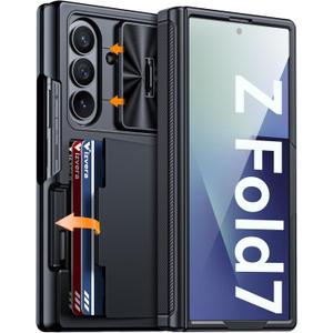 Vizvera for Samsung Galaxy Z Fold 7 Case RFID Wallet with Cards Holder [Hinge Cover] [Camera Cover] Shockproof Silicone Protective Phone Case for Z Fold 7 2025-Black