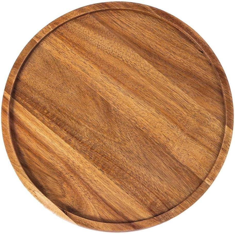13.8 Inch Wooden Serving Tray,Round Wooden Decorative Serving Tray for Coffee Table and Home Decor, Round Wood Trays for Table Centerpiece,Small Candle Tray, Acacia, Appetizer Charcuterie Board