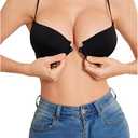 MakeMeChic Lace Bralettes for Women Sexy Bras Sheer Deep V Front Closure Bra, Small, Black