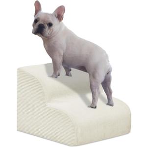 Dog Stairs & Steps for High Beds, 2 Steps High Density Foam Waterproof Dog Ramp for Small Dogs and Cats, Pet Stairs with Washable Cover for Bed, Couch, Sofa and Car, Beige (H: 11.8")