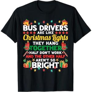 Bus Driver Co-Worker Christmas Surprise Unisex-Adults Christmas Bus Driver T-Shirt Black 4X. V-Neck Long Sleeve Classic Fit Cotton Blend T-Shirt 4X