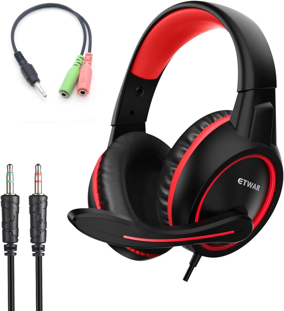 B3 Gaming Headset for Nintendo Switch, Xbox One, PS4, Mega Bass Surround and Noise Cancelling 3.5mm Jack Over Ear Headphones with Mic for Laptop PC Red