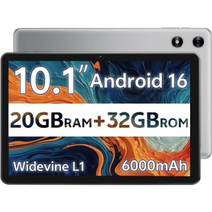 SVITOO Android Tablet 10 Inch, Android 16 Tablet for Kids Adults, 20GB RAM 32GB Storage 1TB Expandable, Dual Cameras 8MP 2MP, 6000mAh Dual Speakers WiFi 6 Gray