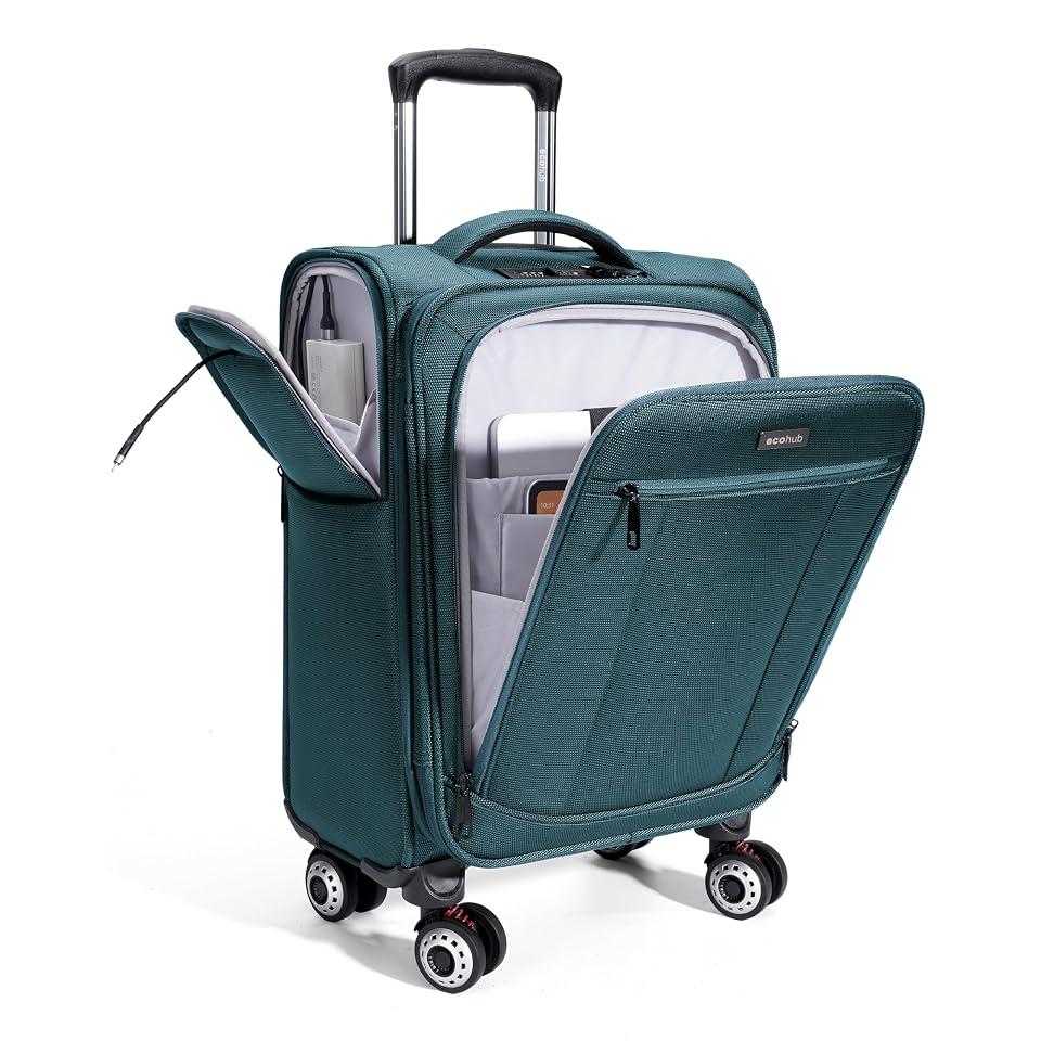 ECOHUB Carry On Luggage Airline Approved, 21 Inch Height Softside Carry On Suitcase with Spring Shock-Absorbing Spinner Wheels, Lightweight Travel Luggage with TSA Lock, Fits 22x14x9 Carry-On Bag