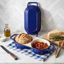 Double Dutch Oven Pot with Lid, 2.2QT Enameled Cast Iron Bread Loaf Pan, Mini Dutch Oven For Sourdough Bread Baking, 500F Oven Safe Non Stick Dual Round Bread Pan, Bread Oven, 16.5cm Diameter, Blue