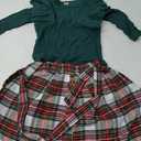 AMAWMW Toddler Baby Girl Fall Winter Clothes Long Sleeve Ruffle Shirt Corduroy Mini Skirt Infant Girl A-line Dress (3-4 Years, A Green + Wine Red Plaid)