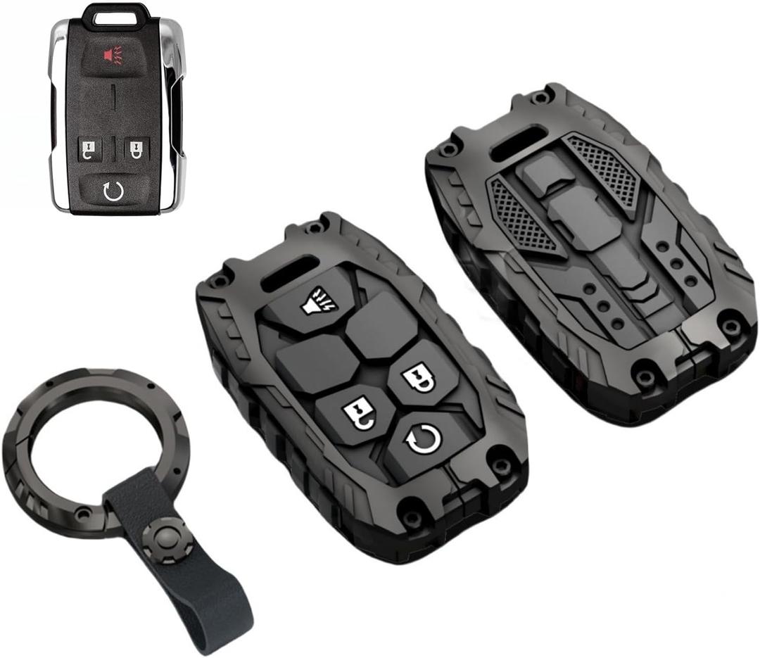 Heavy Key Fob Cover Case Protector for GMC, Keychain, Accessories for GMC Chevy Colorado Silverado Suburban Tahoe Silverado (Type-A 4 Buttons)