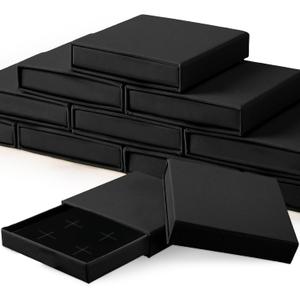 JaGely 12 Pcs Cardboard Jewelry Boxes Jewelry Gift Boxes with Lids Bulk Gift Case with Black Sponge for Storage Display(Black)