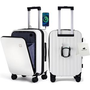 BISON DENIM 20 Inch Carry On Luggage, PC Lightweight Hardside Expandable Carry-On Luggage Airline Approved With Spinner Wheels, Front Compartment, Cup Holde, TSA-approved Lock, USB Port