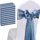 Pack of 50 Satin Dusty Blue Chair Sashes for Wedding 7x108 Inch Chair Bows Ribbons Ties for Party Birthday Banquet Ceremony Baby Shower Event Decorations