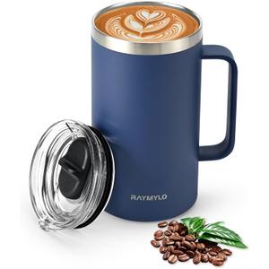 Insulated Coffee Mug 24 oz, Double Wall Stainless Steel Coffee Mug with Lids, Leak-Proof & Detachable Slider Lid for Thorough Clean, Keeps Coffee Cold for 9 Hrs, Suitable for Camp Home Office (Navy Blue)