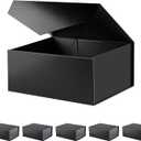 BLK&WH 6 Gift Boxes 9x6.5x3.8 Inches, Black Gift Boxes, Groomsman Boxes, Collapsible Boxes with Magnetic Closure Lids for Gift Packaging (Glossy Black with Grass Texture)
