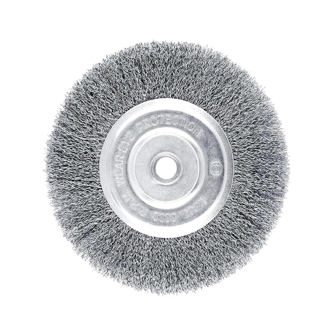 Bench Wire Wheel Brush Fine Crimped Steel Wire 0.008" with Arbor Bushing for Bench Grinder -4pack  6in Carbon Steel Fine