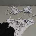 SHENHE Women's 3 Piece Floral Bikini Set with Wrap Coverup Halter Triangle Swimsuits (Black and White)