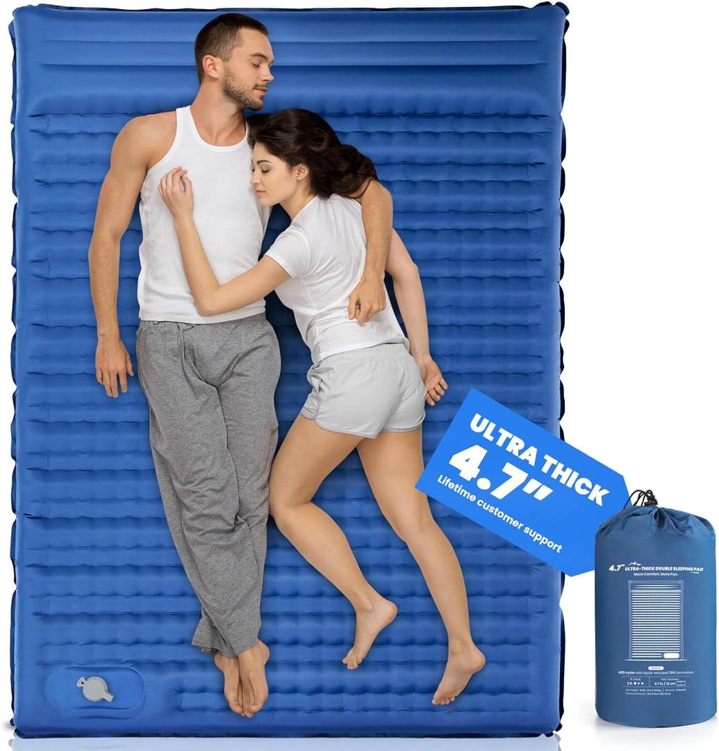 Double Sleeping Pad, 4.7 Ultra-Thick Camping Mattress 2 Person for Backpacking, Hiking(Blue) (Full)