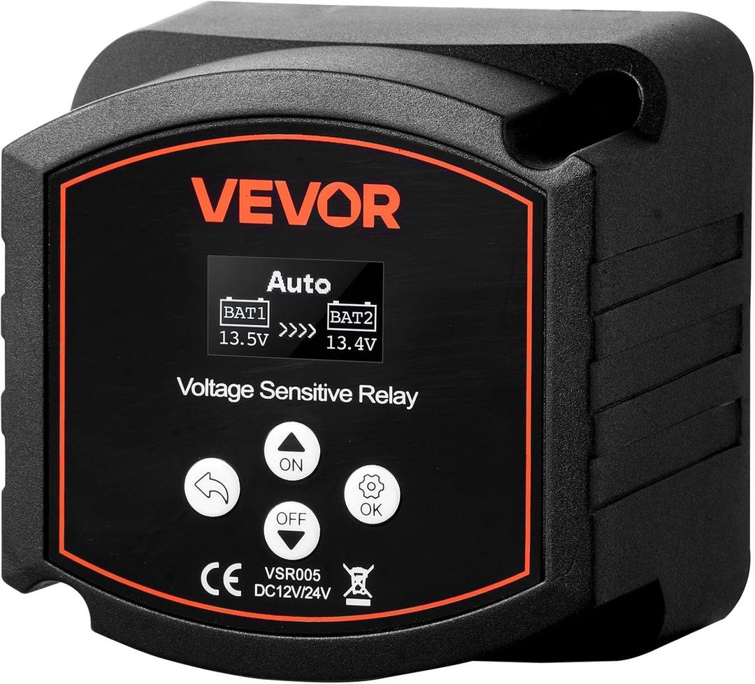 VEVOR Dual Battery Isolator, 12V 300 Amp, Manual and Automatic VSR Voltage Sensitive Relay with LCD Screen, Smart Battery Isolator for Lithium & Lead-Acid Batteries, for Car Truck RV UTV ATV Boat