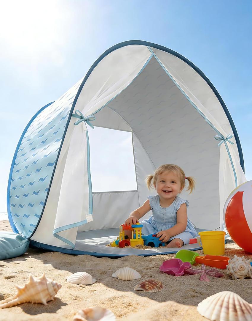 Baby Beach Tent, 2026 Upgrade Pop Up UPF 50+ UV Protection Sun Shelter Canopy with Mosquito Net Portable Outdoor Shade Summer Essentials for Babies & Toddlers- Blue