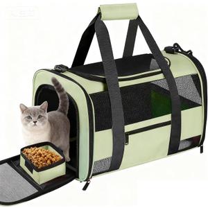 Soft Side Cat Carrier Airline Approved for Puppy Kitten Dog Carriers for Small Medium Cats Under 15lb, Collapsible TSA Approved Travel Pet Carrier, Green