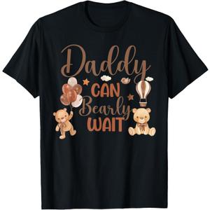 Daddy Can Bearly Wait Bear Gender Neutral Boy Baby Shower T-Shirt (Small, Black)