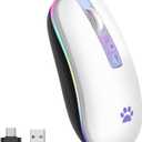 KARFUN Wireless Mouse, Backlit LED Portable Slim Laptop, PC, MacBook, iPad, Chromebook, Notebook 2.4G Rechargeable Wireless Mouse (Ivory White)