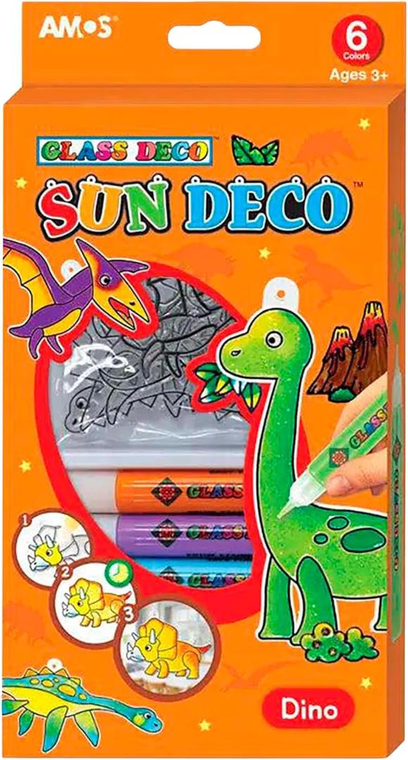 AMOS Sun Deco Window Art  10.5 ml x 6 Colors  6 Small Suncatchers for Kids (Dino), DIY Painting Craft Kit