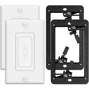 VCELINK Wall Plate Cable Pass Through with Mounting Bracket, Single Gang Flexible Rubber Opening Cable Outlet Cover for Low Voltage Cables, Wall Mount TV, Home Theater System, 2-Pack, White