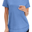 Ltctricy Summer Tops for Women Trendy Short Sleeve Crew Neck Curved Hem Workout Athletic T-Shirts Soft Casual Tees
Blue Size S