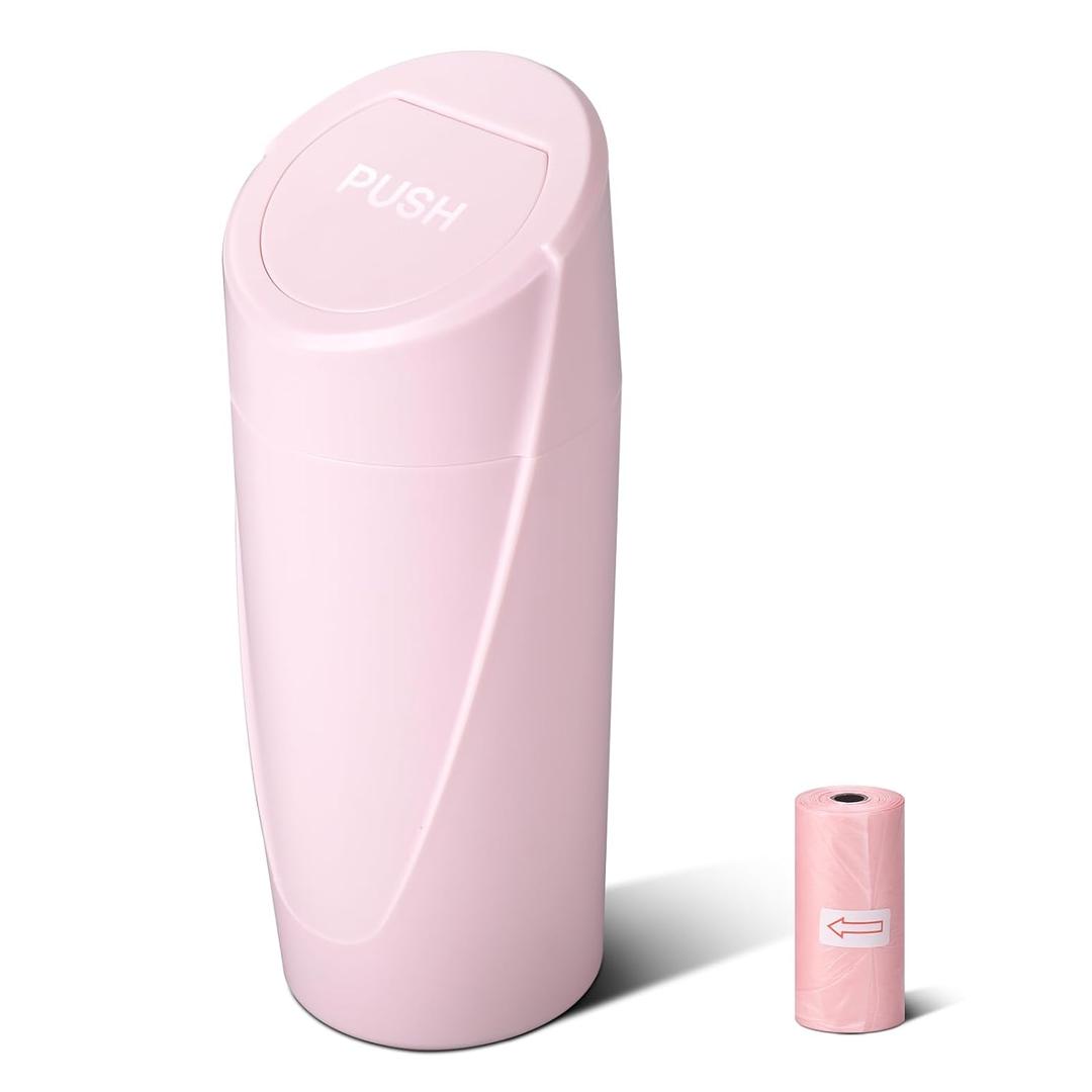 Pink Mini Leakproof Vehicle Trash Bin with Lid - Garbage Can for Car Cup Holder - 20pcs Trash Bags - Car Organizers and Storage for Front Back Seat Accessories
