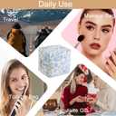 Cute Cubic Shaped Floral Cotton Makeup Cosmetic Bag for Women, Travel Quilted Zipper Make Up Bag, Cube Flowers Organizer Case Kawaii Makeup Cosmetic Travel Cloth Pouch (Blue Floral)