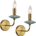 Wall sconces Set of Two,Light with Ceramic Accent,Gold-Wall Light Fixtures, Hardwired Modern Vanity sconces for bathrooms, Living Rooms, bedrooms, and hallways. E12 Socket (Gold, 2-Pack)