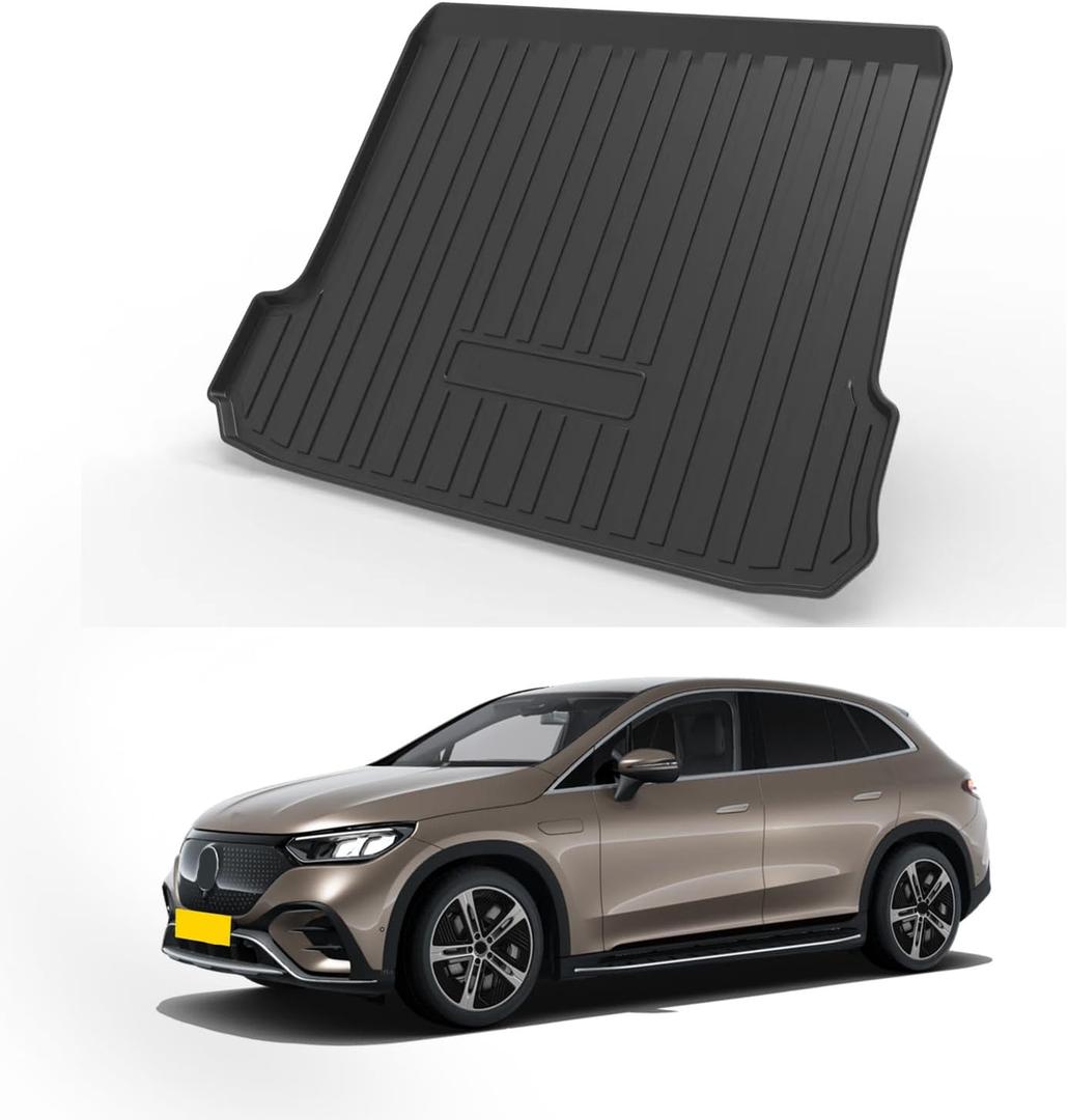 Elsetyler Custom Fit for Cargo Liner 2023-2024 2025 2026 Mercedes-Benz EQE SUV 350 4Matic EQE 500 4Matic - Black TPE All Weather Heavy Duty Waterproof Rear Cargo Tray Trunk Floor Mat Protector