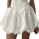 Women Y2K Bubble Skirt High Waist Ruffle Hem A Line Pleated Mini Short Skirt Teen Girls Puffy Short Skirts Streetwear (Medium, White)
