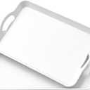 Set of 2 Large White Melamine Serving Tray with Handles, Rectangular Outdoor Dinner Tray Plastic Fruit Serving Platters Trays for Eating, Appetizer, Charcuterie, Snack, Fruit, Desserts, Food Parties