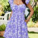 Womens Summer Dresses Sweetheart Neck Ruffle Sleeve Mini Sundresses with Pockets A Line Flowy Beach Dress (Medium, Purple)