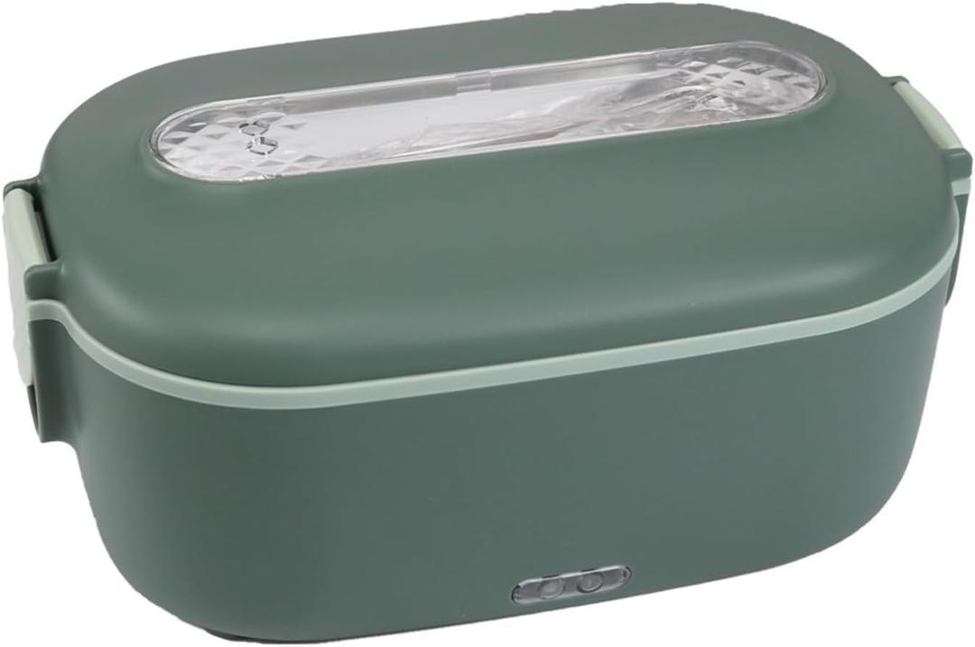 Electric Lunch Box, Automatic Heating with 1.5L 304 Stainless Steel Container Fork and Spoon for Home and car 12 V/24 V Portable Food Warming Lunch Box for Work//car/Truck(Dark Green)