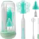 Electric Bottle Brush Cleaner, Rechargable Electric Baby Bottle Brush for Travel, Waterproof Electric Bottle Cleaner Set with Nipple & Straw Brush, Perfect Essentials Gift for Mom After Birth, Green