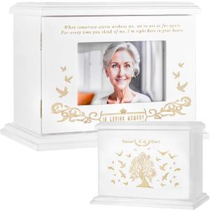 Cremation Urns for Human Ashes Adult Male or Female, Urn for Ashes for Women, Wooden Picture Frame Urns Box and Casket, Funeral Memorial Urns Box, Men Women Child, Holds 255 lbs (White)