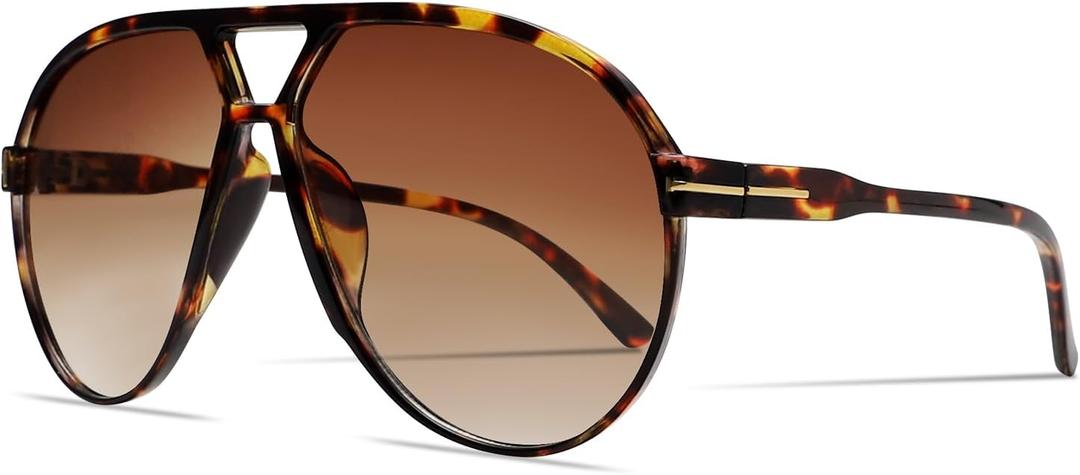 Retro Aviator Sunglasses for Women Men Oversized Classic 70s Vintage Trendy Tangle Free Square Aviators Sun Glasses (Tortoise1 Frame - Gradient Brown Lens)