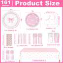 161PCs Pink Bow Party Supplies Pink Coquette Plates Napkins Cups Tablecloth Straws Forks Spoons Knives for Birthday Party Bachelorette Decor Bridal Engagement Coquette Party Supplies for 20 guests