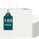 Bakepacker 100-Pack Wide Large Size Paper Bags With Handles Bulk 12.6"x4.3"x10" White Party Shopping Bags