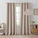 HOMEIDEAS Beige 100% Blackout Curtains 96 Inches LongLinen Blend Textured Darkening Windows Thermal Insulated Drapes for Living Room, Bedroom, Nursery, 2 Panels, 52 X 96 Inches, Boho Farmhouse Style