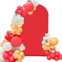 Spandex Fitted Wedding Arch Cover 6.6FT Red Arch Backdrop Cover, Round Top Chiara Backdrop Stand Covers for Wedding Birthday Party Baby Shower Banquet Arch Decoration (Red, 6.6FT)